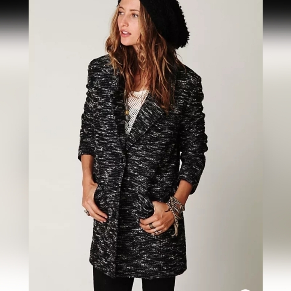 Free People Boucle Textured Button Front Coat Jacket Size Small